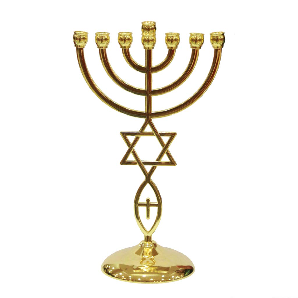 Jewish Messianic Gold Temple Menorah 8.5 inches Tall by Shofars From
