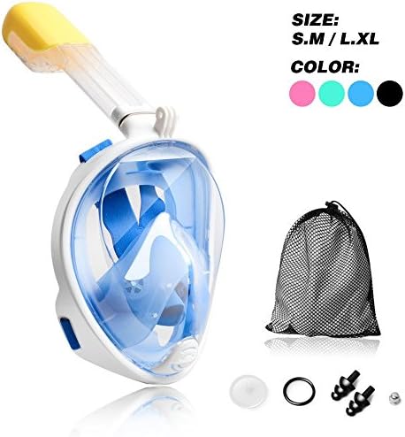 Seaview 180° GoPro Compatible Snorkel Mask- Panoramic Full Face Design. See More With Larger Viewing Area Than Traditional Masks. Prevents Gag Reflex with Tubeless Design (Blue, Small/Medium)