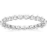 EAMTI 2mm 925 Sterling Silver Wedding Band Cubic Zirconia Full Eternity Stackable Engagement Ring Size 3-13