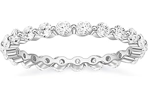 EAMTI 2mm 925 Sterling Silver Wedding Band Cubic Zirconia Full Eternity Stackable Engagement Ring Size 3-13