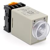 BAOMAIN Timer Delay Relay AC 110V, AH3-3 DPDT 60 Second Range Power-On Delay Timer, with 8-Pin Socket Base, 5A 250VAC Resistive Load, Dual LED Indicator