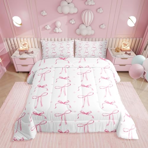 Erosebridal Pink White Bow Queen Comforter Set