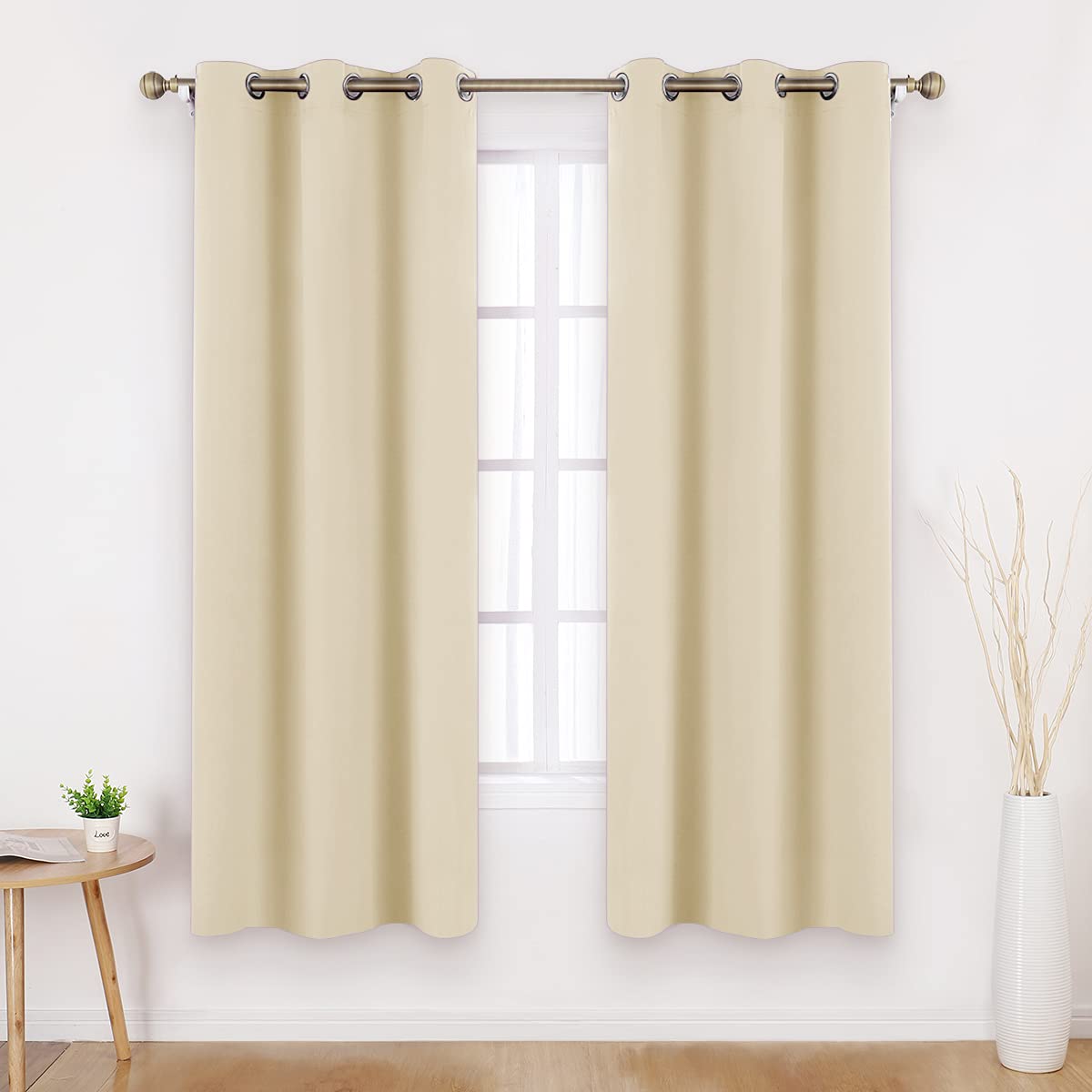 HOMEIDEAS Beige Blackout Curtains 2 Panels 46 X 72 Inch Drop Room Darkening Eyelet Curtains for Bedroom Living Room, Thermal Insulated Light Blocking Window Drapes