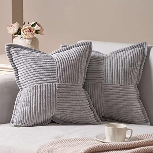 Topfinel Grey Cushion Covers 40cm x 40cm,Scatter Autumn Decorative Fluffy Pillows Cases,Cushions Cover 16x16 inches with Invisible Zipper for Sofa Bed Livingroom Bedroom,Pack of 2