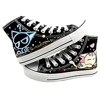 D.S.MOR Little Kid Cat Casual Canvas Shoes Lace Up High Top Canvas Sneaker (3.5 M Big Kid, Black)