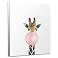 Niwo ART - Giraffe A, Pink Bubble Gum Animals, Canvas Wall Art Home Decor, Gallery Wrapped, Stretched, Framed Ready to Hang (16"x12"x3/4")