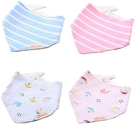 4-Pack Baby Bandana Drool Boys &amp; Girls Bibs, Unisex Gift Set for Drooling and Teething, 100% Bamboo Pure Cotton for Cool in summer, Double-deck, Super Absorbent, Breathable, Ultra Soft, Hypoallergenic