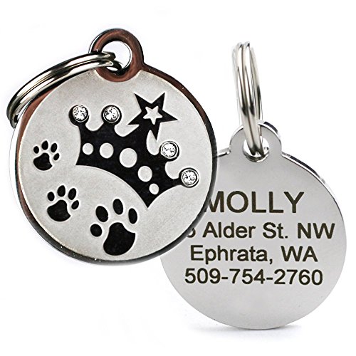 GoTags Designer Pet ID Tags in Stainless Steel for Dogs and Cats, Custom Engraved with 4 Lines of Personalized ID, Cute, Unique Pet Tags in Several Fun Designs