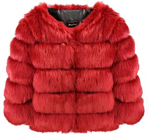 Pulula Women’s Elegant Thick Faux Fox Fur Fashion Winter Warm Coat Short Jacket Outwear (Red Wine, 3XL)