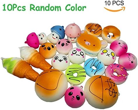 HooMore New 10 Pcs Random Mini Squishies Silly Package Kawaii Scented Cream Slow Rising Soft Mini Foods Squishies Panda Buns Bread Phone Charm Key Chain Strap