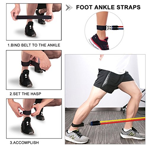 【2019 Newest】150LB Resistance Bands Set for Home Workouts, Physical Therapy - Exercise Bands with Handles, Door Anchor, Ankle Straps and Workout Guide - 100% Life Time Guarantee