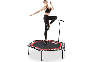 ONETWOFIT 48" Silent Mini Trampoline with Adjustable Handle Bar Fitness Trampoline Bungee Rebounder Jumping Cardio Trainer Workout for Adults