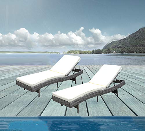 Do4U Adjustable Patio Furniture Rattan Wicker Chaise Lounge Chair Sofa Couch Bed with Cushion (7 ...