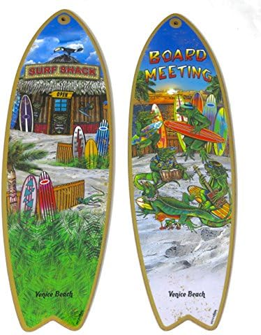 Venice Beach , Surf Board, " Surf shack", and " Board meeting", Souvenir wood Wall Decor, size 5" x 16", set of 2, 3go