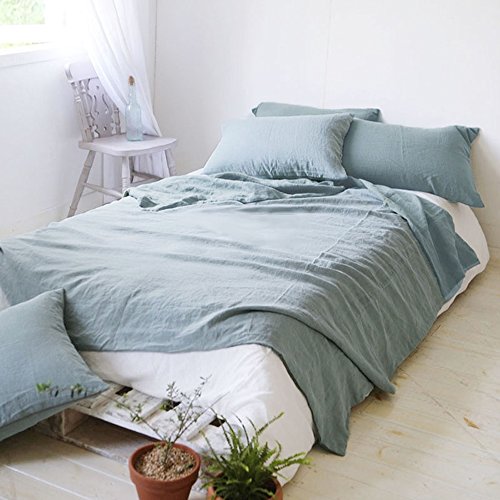 Merryfeel Luxurious 100% Pure French Linen Sheet Set - King - Duck Egg - Thumbnail 2