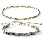 Opalencian Tila Flat Beaded Bracelets Set for Women,Bohemian Handmade Miyuki Glass Stack Tila Beads Stretch Bracelet Festive Holiday Accessories Jewelry Gift