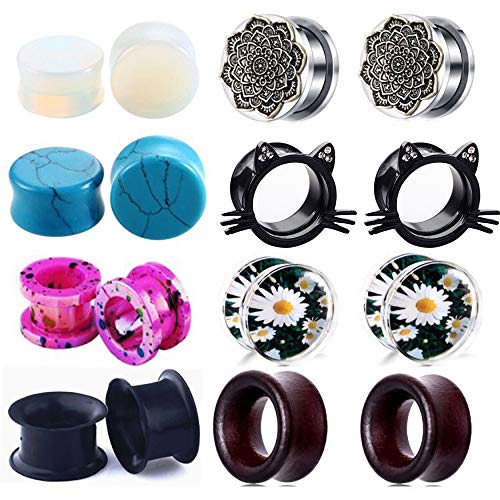 TIANCI FBYJS Women Ear Tunnels Stainless Steel Glass Stone Acrylic Ear Gauges Plugs Piercing Earrings Stretcher Set 8 Pairs (6mm=2g)