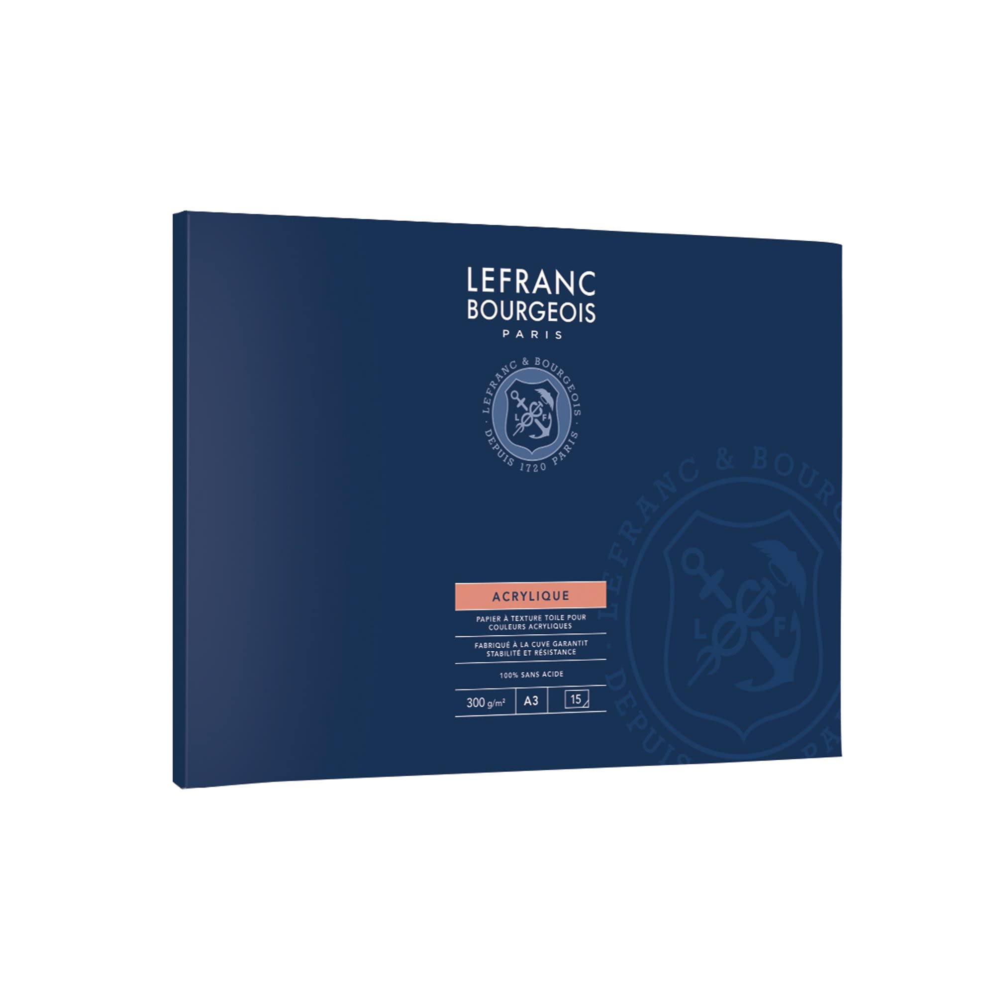 Lefranc & Bourgeois 300686 Acrylic Paper Pad with Canvas Texture Paper for Acrylic Paints, 300 g/m², 100% Acid Free, Age-Resistant, 15 Sheets, A3