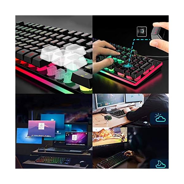LexonElec-Gaming-Keyboard-Mouse-Combo-K13-Wired-Rainbow-Led-Backlit-104-Keys-Ergonomic-Gamer-Keyboard-2400DPI-Adjust-4-Buttons-Usb-Optical-Game-Mouse-Sets-Mousepad-Compatible-with-PC-Laptop Wired Gaming Keyboard and Mouse Set Rainbow Backlit 104 Keys Full Anti-ghosting light up Keyboard 2400 DPI 4 Button Usb…