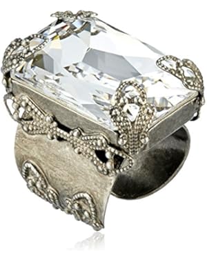 Large Cut Crystal Adjustable Ring, Size 7-9