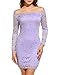 ACEVOG Women's Off Shoulder Lace Dress Long Sleeve Bodycon Casual Dresses (Large, Pink Purple)