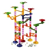 AMOSTING Marble Runs Toy Set, Race Track Railway Maze Toys Construction Child Building Blocks Toys with Glass Marbles,105 Pieces Ball Race Game