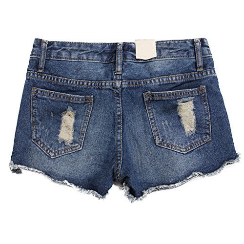 Blostirno Women's Denim Shorts Cuffed Short Jeans Pants High Waisted (Flowery Ripped-8) - Thumbnail 2