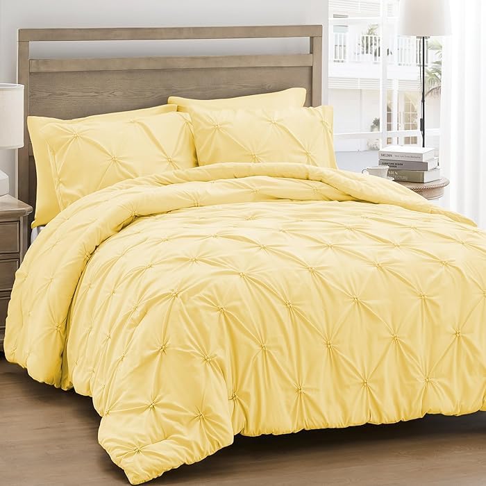 Comfort Collections Luxury Alford Alexander Pin Tuck Pinch Pleat Duvet Quilt Cover Reversible Diamond Bedding Set With Matching Pillowcases Lemon Superking 260cm x 220cm Approximate