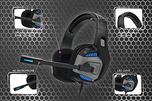PunnkFunnk Gaming Headphone with Microphones, Xbox One Headset with 7.1 Surround Sound, LED Light PS4 Headset with Mic, Noise Cancelling Gaming Headset PC Over-Ear Headphones (S01)