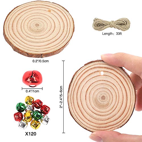AGEOMET Natural Wood Slices 60pcs 2-2.4 Inches Craft Wood Kit Unfinished Predrilled with 120pcs Jing - coolthings.us