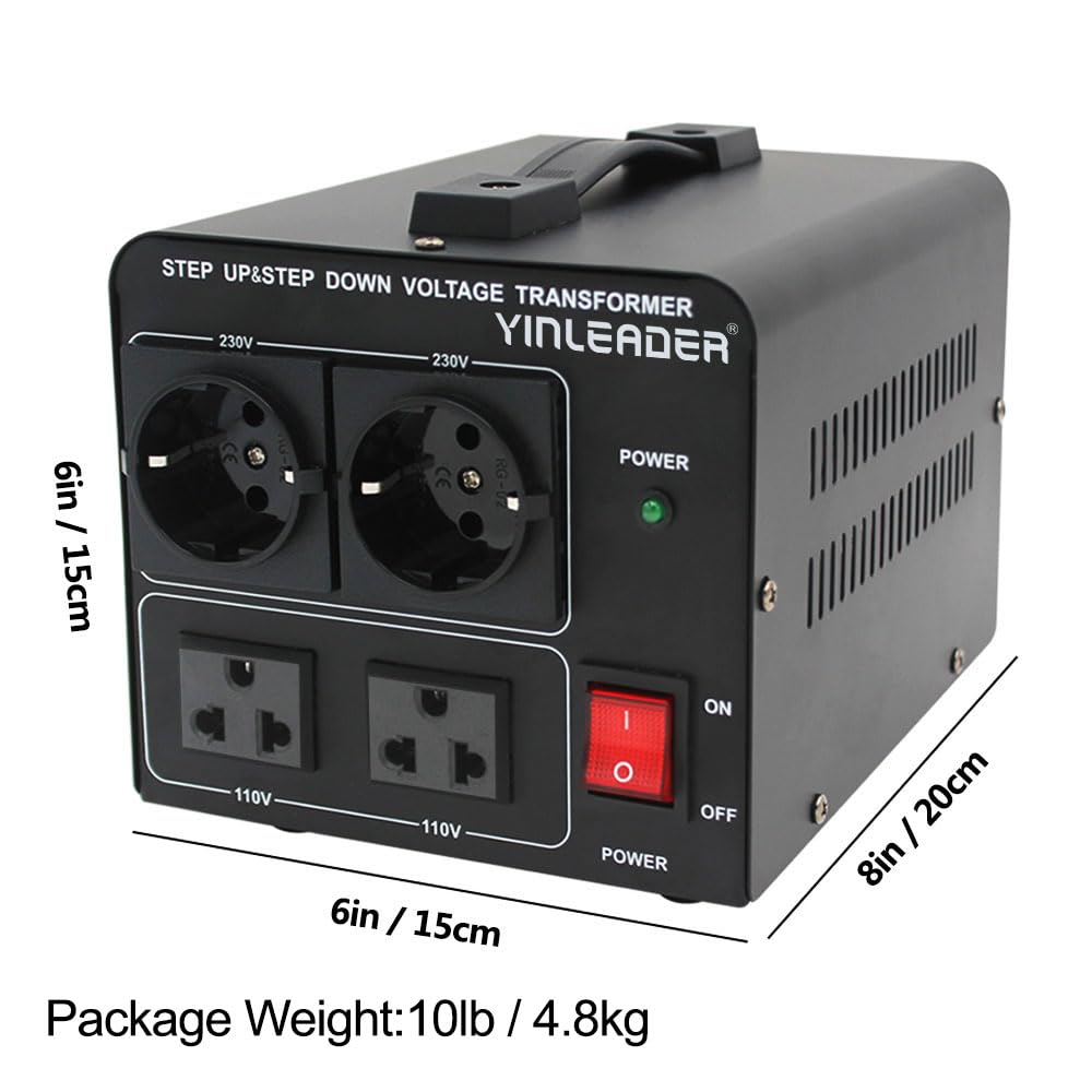 Yinleader 2000W Step Up/Down Transformer,Convert 110/120V to 220/240 Volt OR Convert 220V to 110V Voltage Converter with 2US&2 EU outlets