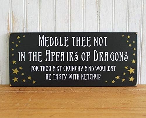 Tiukiu Meddle Thee Not in The Affairs of Dragons Wood Sign Funny Plaque Dragon Sign Funny Sign