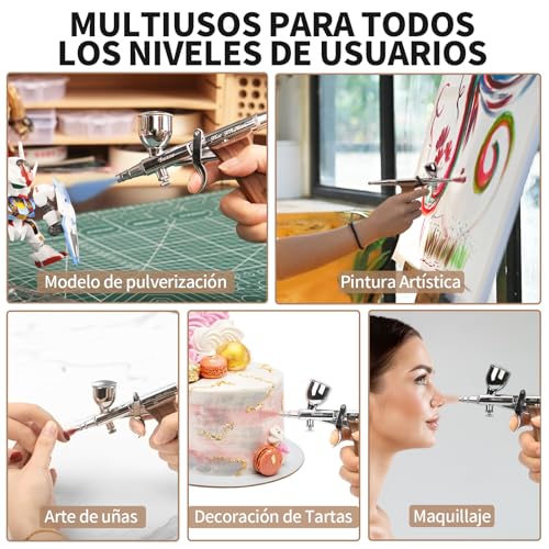 Bucasso Airbrush Kit, Air Gun with 0.3mm/0.5mm/0.8mm Needles/Nozzles, 3cc/7cc/11cc Replaceable Fluid Cup for Painting Mockups Nails Pastel Tattoo Makeup (W002-W)