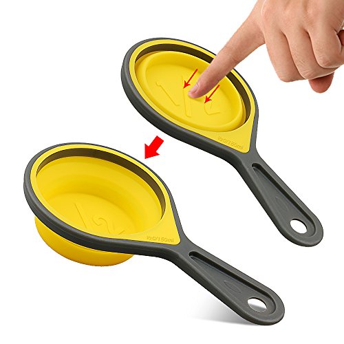 Measuring Cups and Spoons, Collapsible Silicone Measuring Cups and Spoons set, 8 piece Measuring Tool Engraved Metric/US Markings for Liquid & Dry Measuring, Space Saving, BPA Free Silicone, Colorful