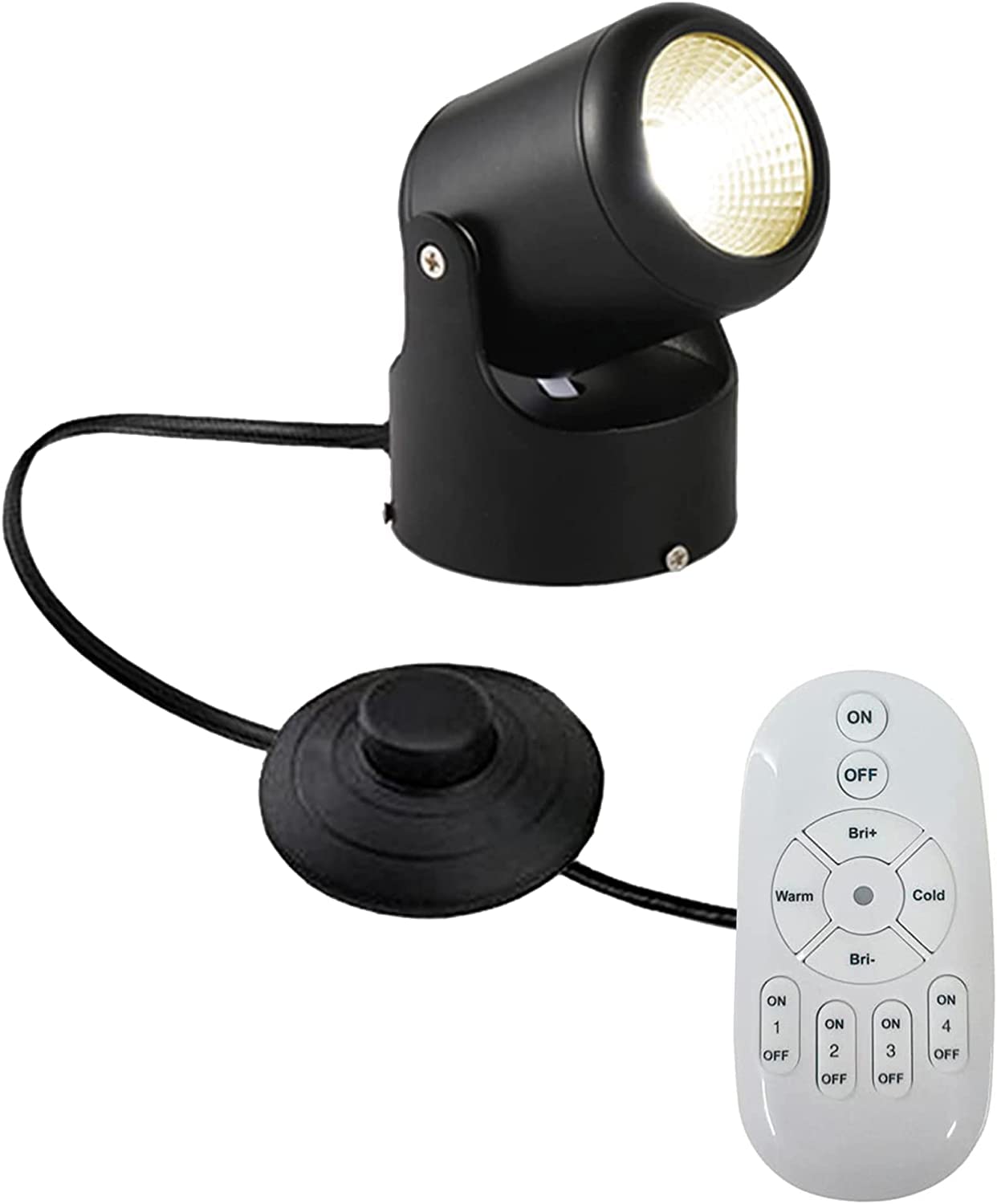 FSLiving 7 Watt LED Mini Accent Uplight Light, Foot Pedal Push Switch Inline Lamp Light Color Changing & Stepless Dimming with Intelligent Remote Control-Black