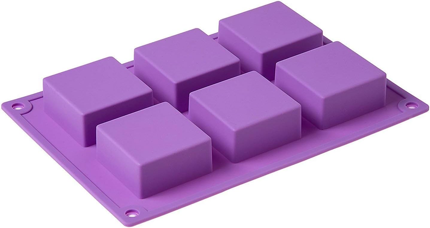 VAURUM 6 Cavity Cute Square Shape Sharp Edges Soap Making Silicone Mould(APX wt 65 GMS)