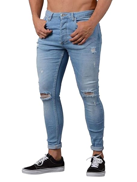 Tomwell Herren Jeans Slim Fit Basic Skinny Hose Mode Casual Destroyed Denim Strech Jeans Männer Zerrissen Denim Freizeithosen