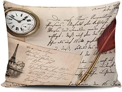XIUBA Pillowcases Ivory and Gray Vintage Old Paper Pen Watch Writing Stamp Postcard Customizable Decorative Rectangle 12x16 Inch Boudoir Size Throw Pillow Case Hidden Zipper One Side Design Printed