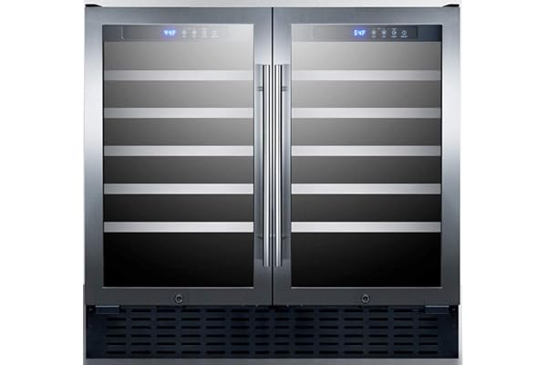 Summit SWC3668 36" Undercounter Dual Zone Wine Cooler with 68 Bottle Capacity LED Lighting Digital Thermostat Factory Installed Locks in Stainless