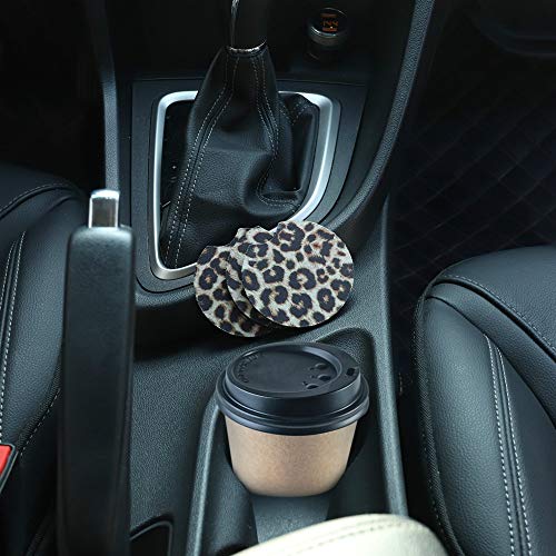 image for Feeke 6 Pack Leopard Print Car Coasters, Neoprene Absorbent Cup Coaste
