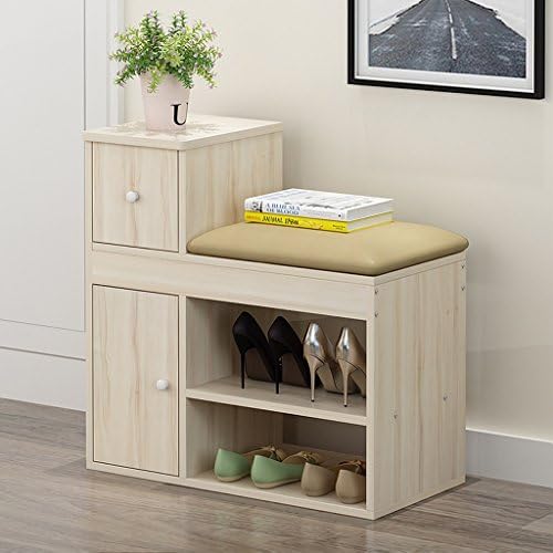 ZHEN GUO SHELF Entryway Shoe Bench Rack and Cobinet with Black Cushion and Storage Drawer Over The Door/Hallway/Bedroom, Beige MDF Organizer Shelves (Size : Small)