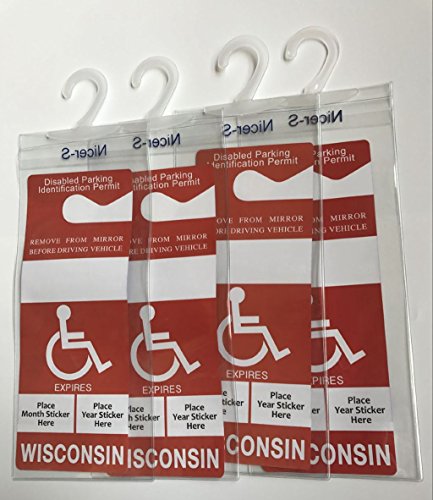 Handicapped Parking Placard Holder (4 Pcs)- Disabled Parking Permit Cover - Placard Protective With Larger Hook Fit Rearview Mirror