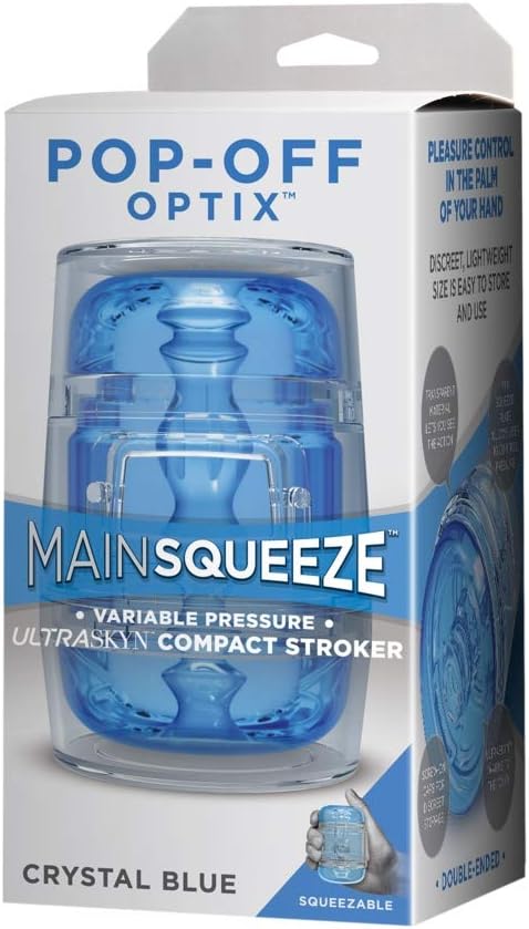Main Squeeze POP-Off, OPTIX ULTRASKYN Compact Stroker, Crystal Blue, Transparent Design, Double-Ended - Image 3