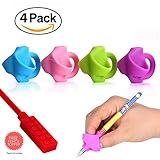 Pencil Grips Set (UPGRADED 4 Pack + BONUS Pencil Topper) - Silicon Posture Correction Trainer Finger Grips for Kids Preschoolers Children Adults Special Needs FOR BOTH RIGHT OR LEFT HANDED 