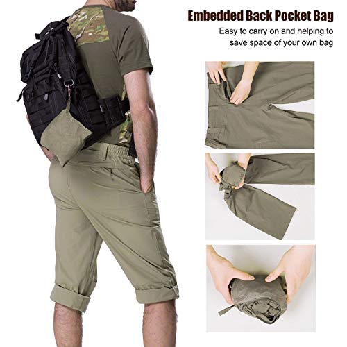 FREE SOLDIER Men's Outdoor Convertible Pants Lightweight Quick Dry Nylon Tactical Pants (Mud Color, 44W) - Thumbnail 3