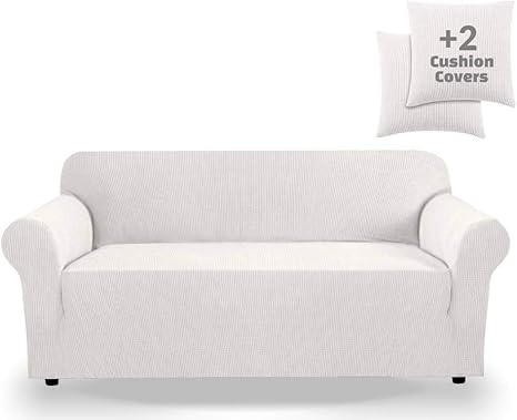 jinamart high stretch water resistance couch cover one piece sofa cover two cushion covers washable with non skid foam and elastic bottom for kids