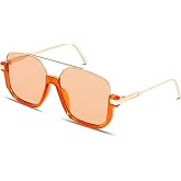 GUVIVI Square Oversized Aviator Sunglasses for Women Men 70s Semi-Frame | 2026 Retro Pilot Double Bridge Sun Glasses UV prote