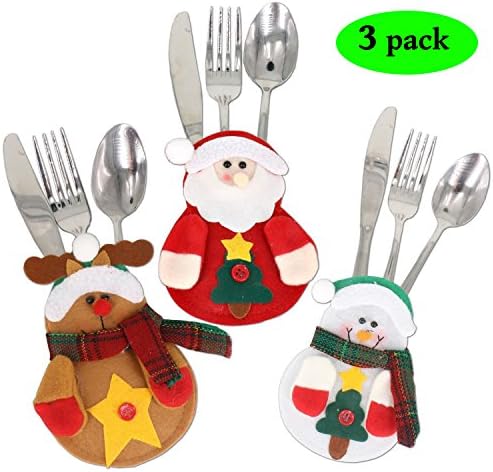 3 Pack Kitchen Cutlery Suit Silverware Holders Pockets Knifes Forks Bag Santa Claus Snowman Elk Shaped Christmas Party Decoration