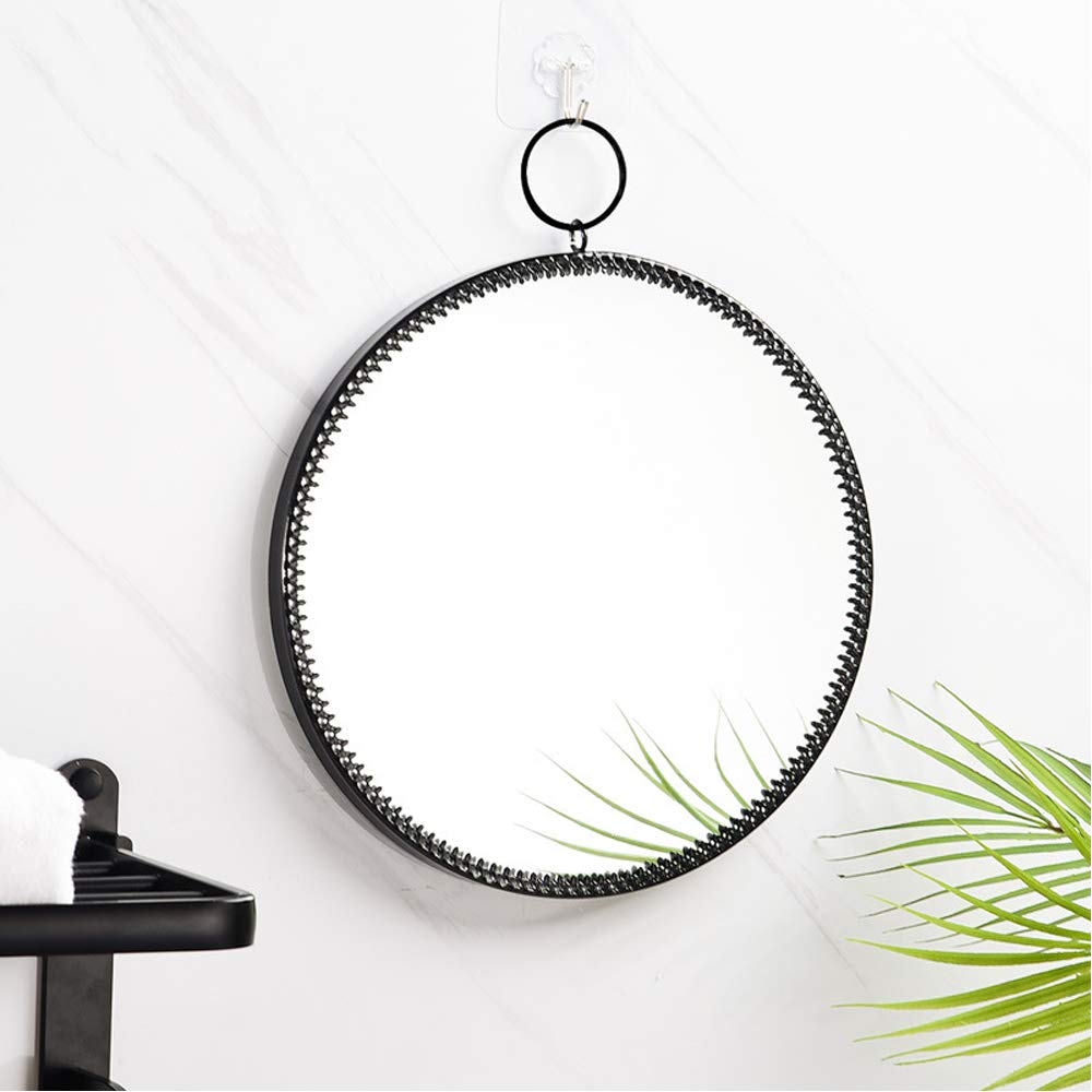 Hosoncovy Metal Frame Wall Hanging Mirror Round Decorative Makeup Vanity Mirror for Bathroom Living Room Bedroom (Black)