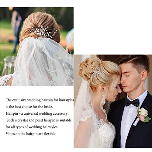 Barogirl Wedding Hair Pins Clips Set Bride Head Piece Bridal Crystal Hair Jewelry for Women and Girls 1 PC (Silver) - Thumbnail 6